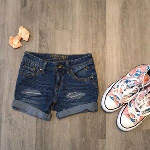 Distressed jean shorts